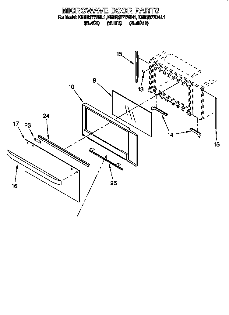 KitchenAid KEMS377DWH1 microwave door diagram
