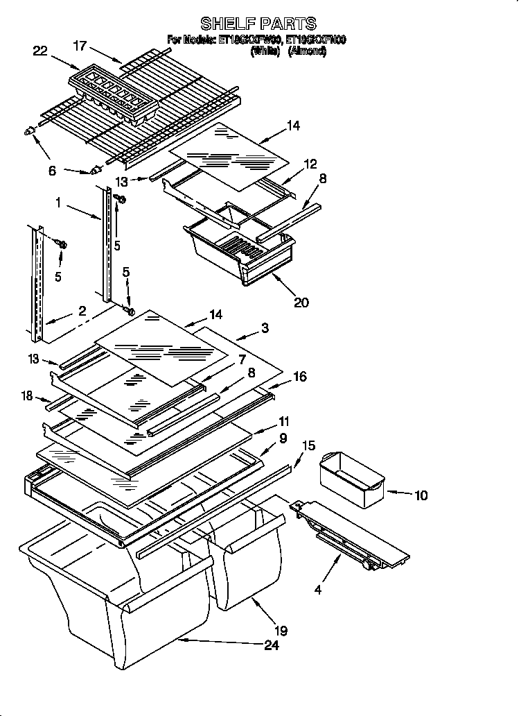 Whirlpool ET18GKXFW00 shelf diagram