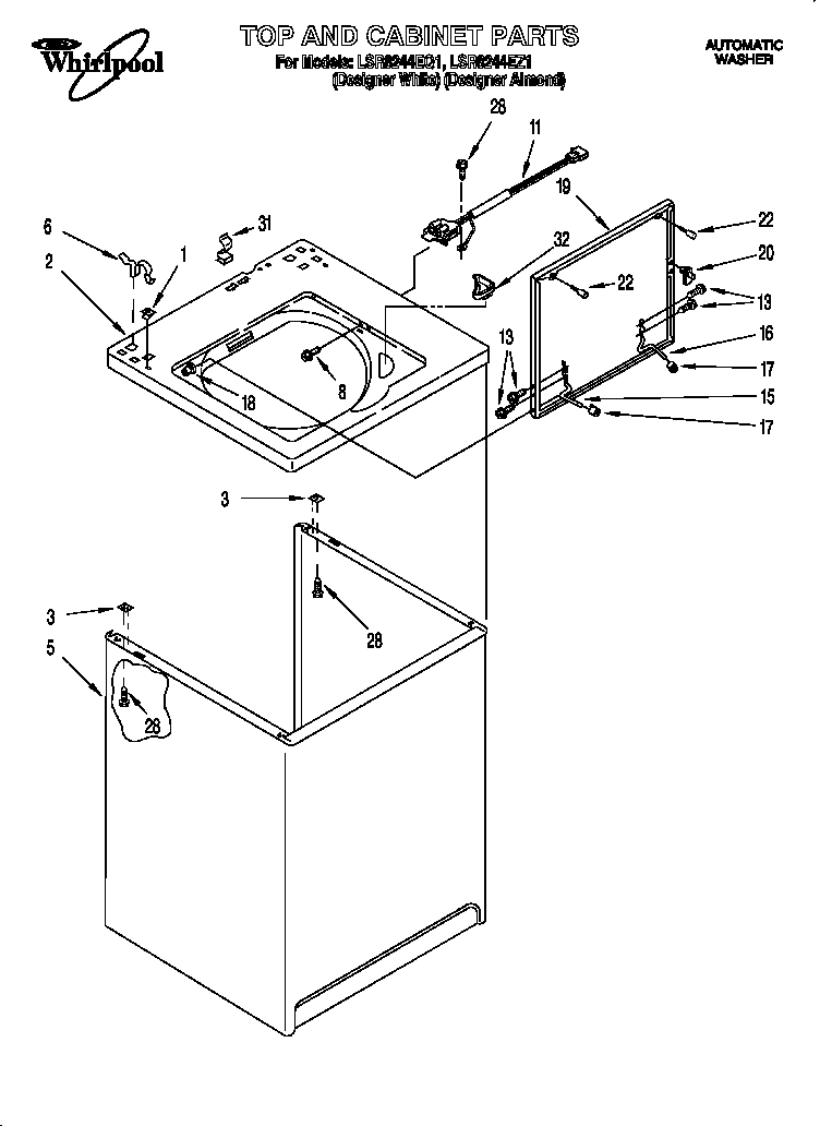 Whirlpool LSR8244EQ1 top & cabinet diagram