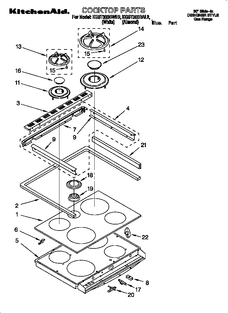 KitchenAid KGST300BAL2 cooktop diagram