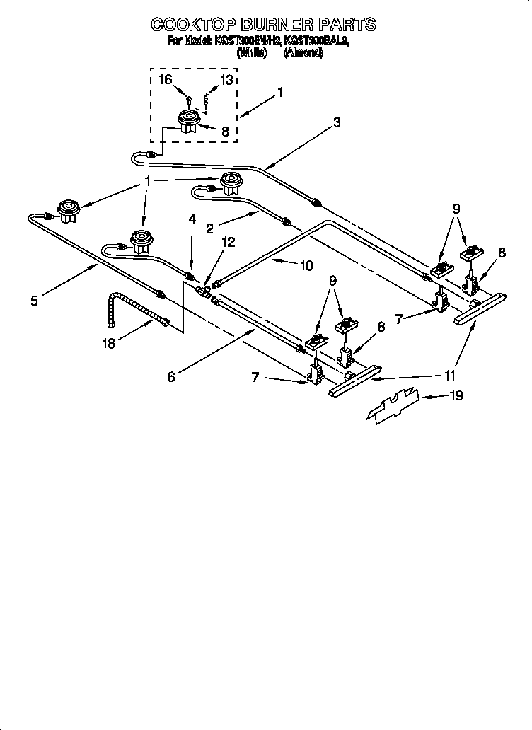 KitchenAid KGST300BAL2 cooktop burner diagram