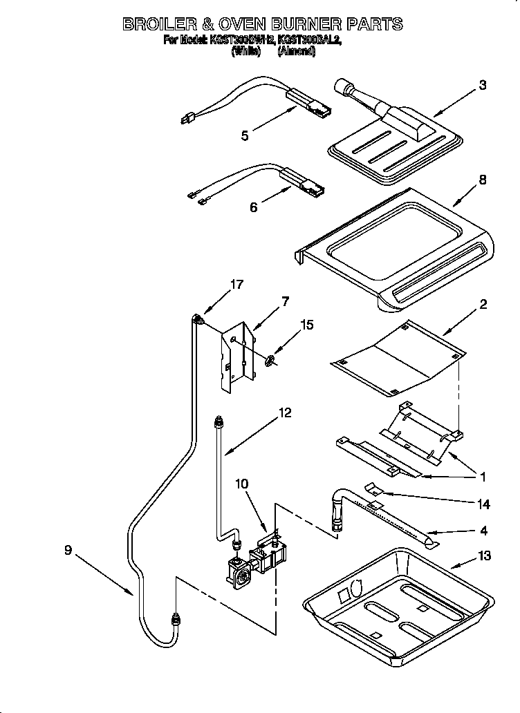 KitchenAid KGST300BAL2 broiler & oven burner diagram