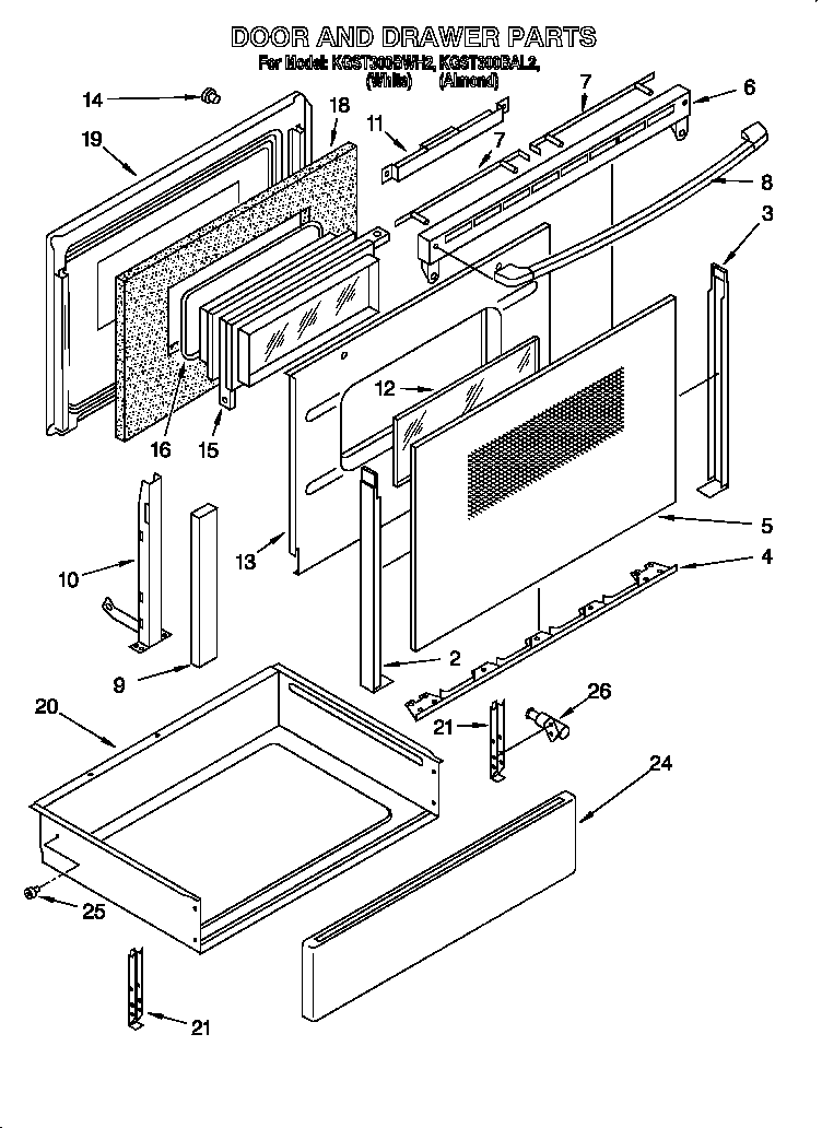 KitchenAid KGST300BAL2 door & drawer diagram