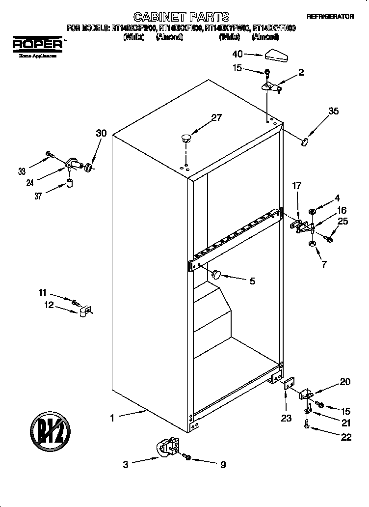 Roper RT14DKXFW00 cabinet diagram