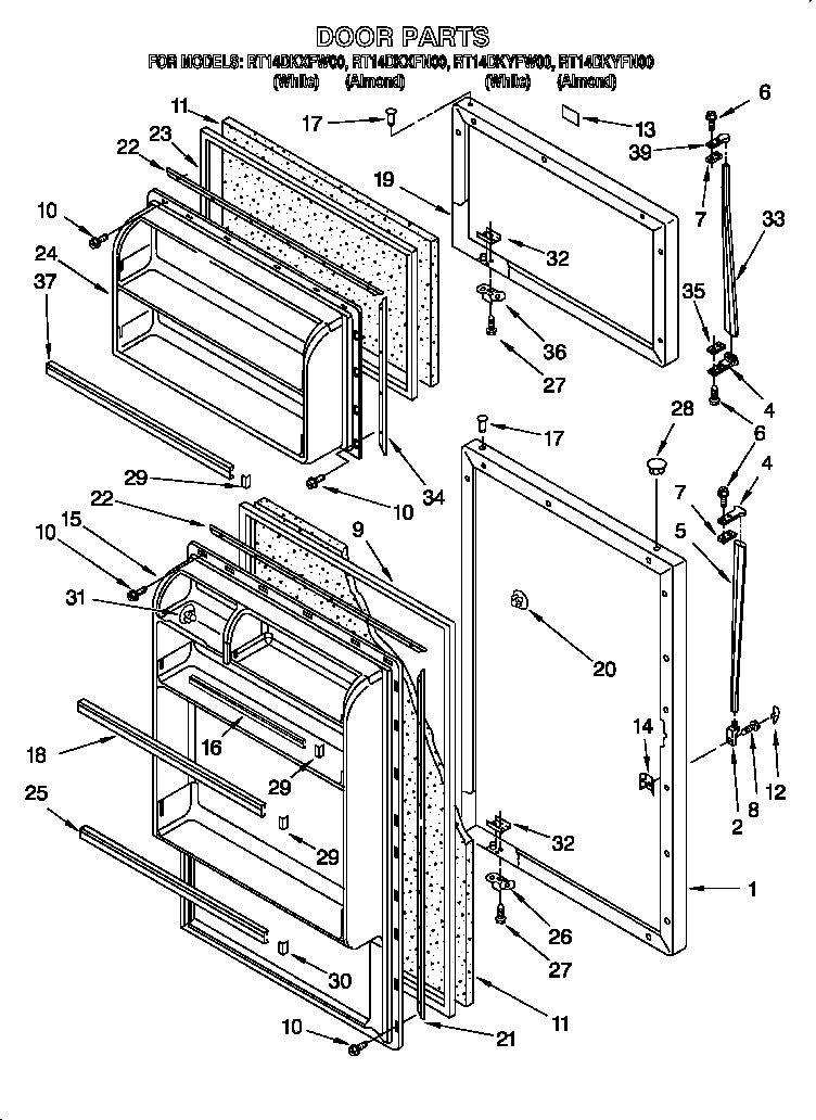 Roper RT14DKXFW00 door diagram