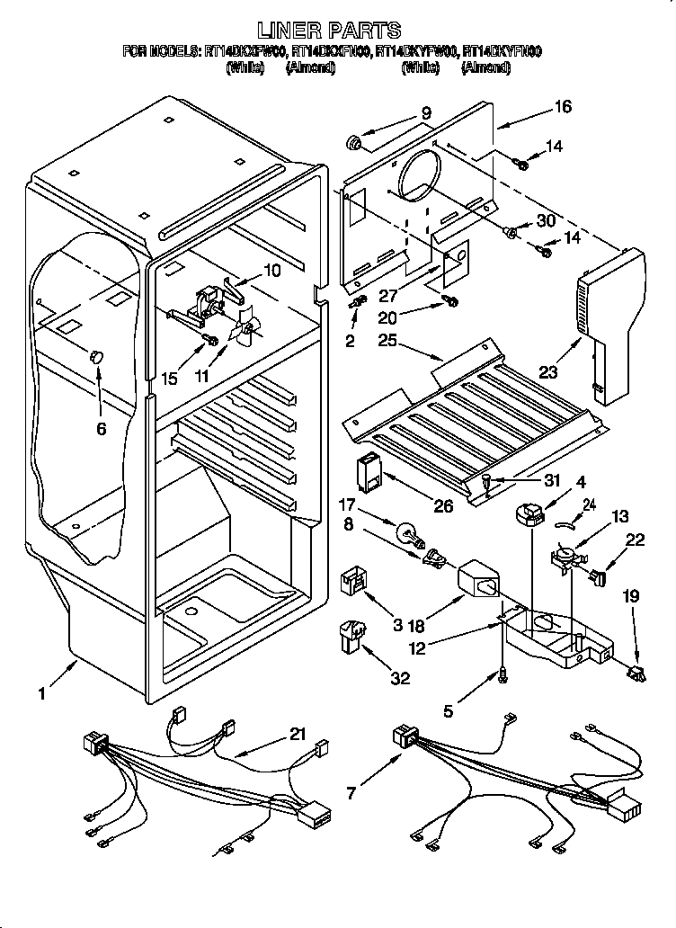 Roper RT14DKXFW00 liner diagram