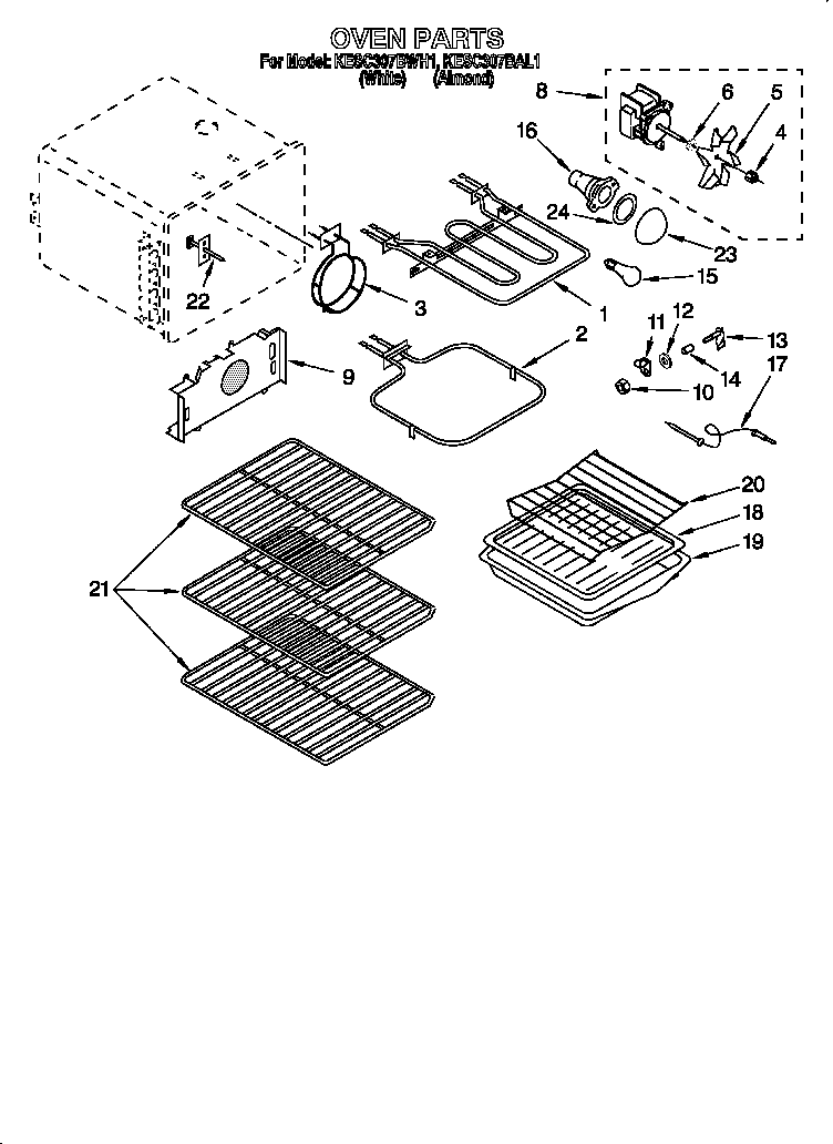 KitchenAid KESC307BWH1 oven diagram