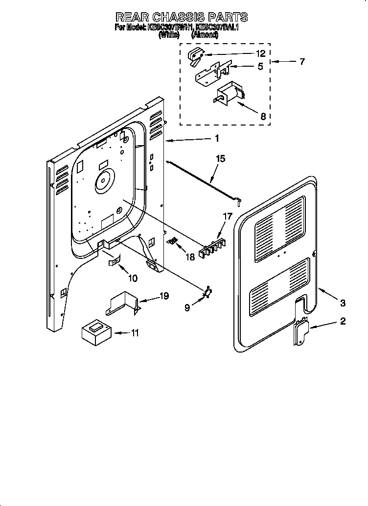 KitchenAid KESC307BWH1 rear chassis diagram