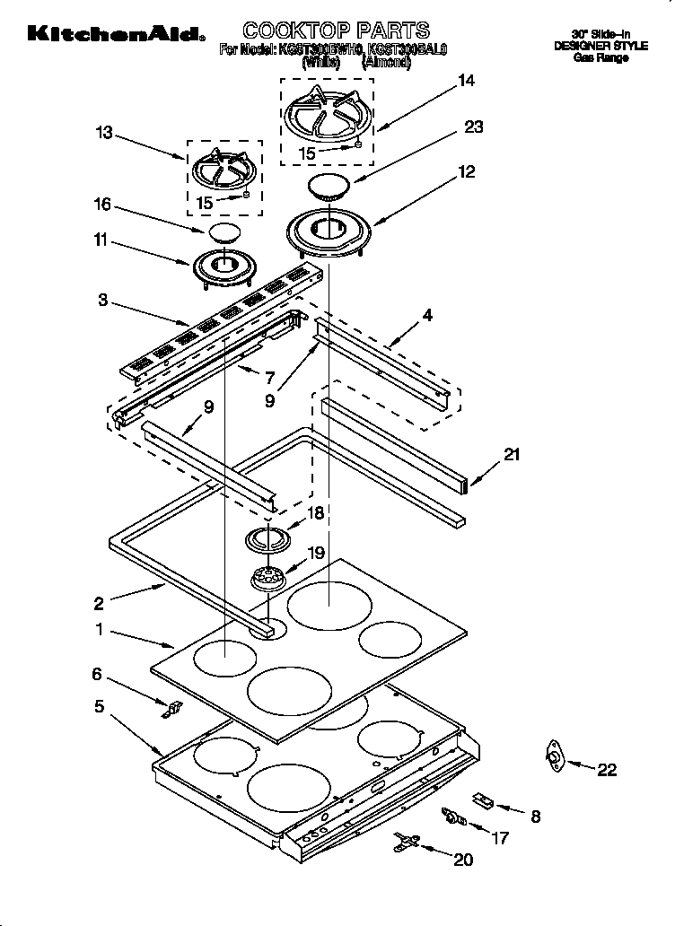 KitchenAid KGST300BWH0 cooktop diagram
