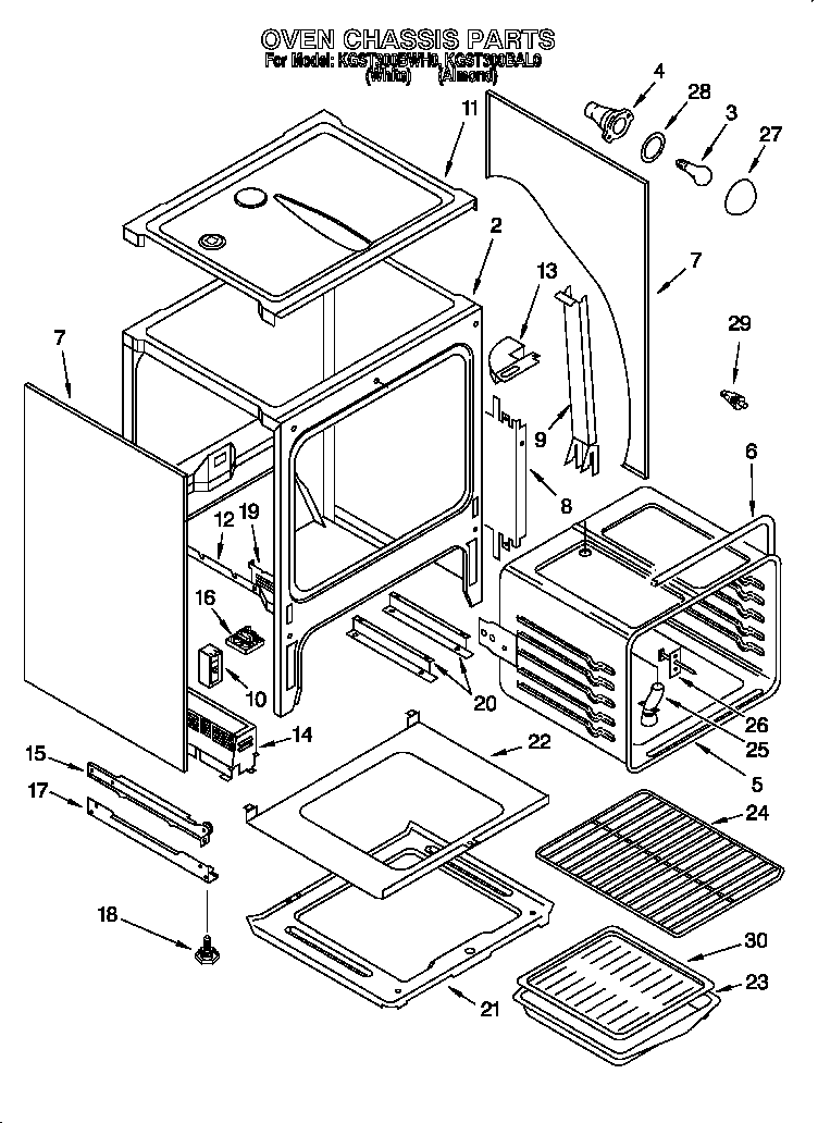 KitchenAid KGST300BWH0 oven chassis diagram