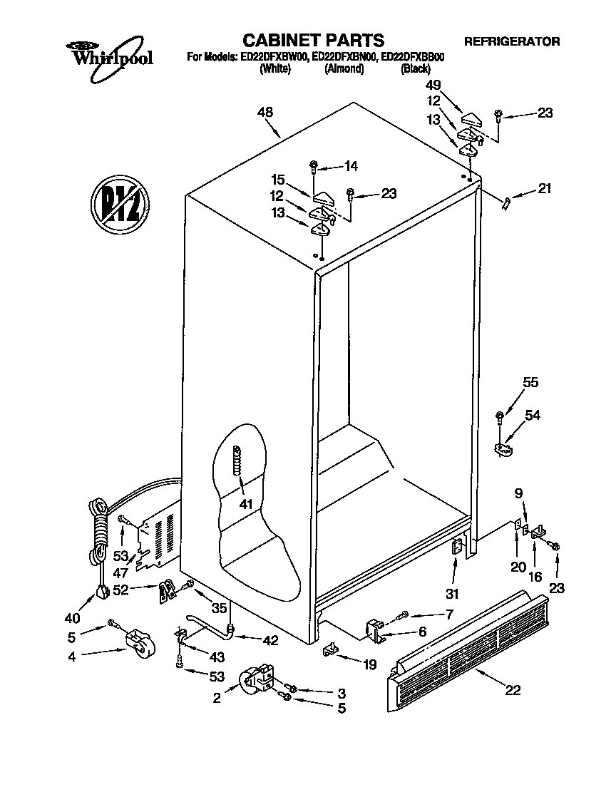 Whirlpool ED22DFXBB00 cabinet diagram