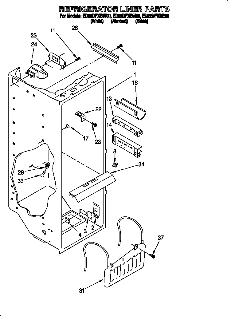 Whirlpool ED22DFXBB00 refrigerator liner diagram