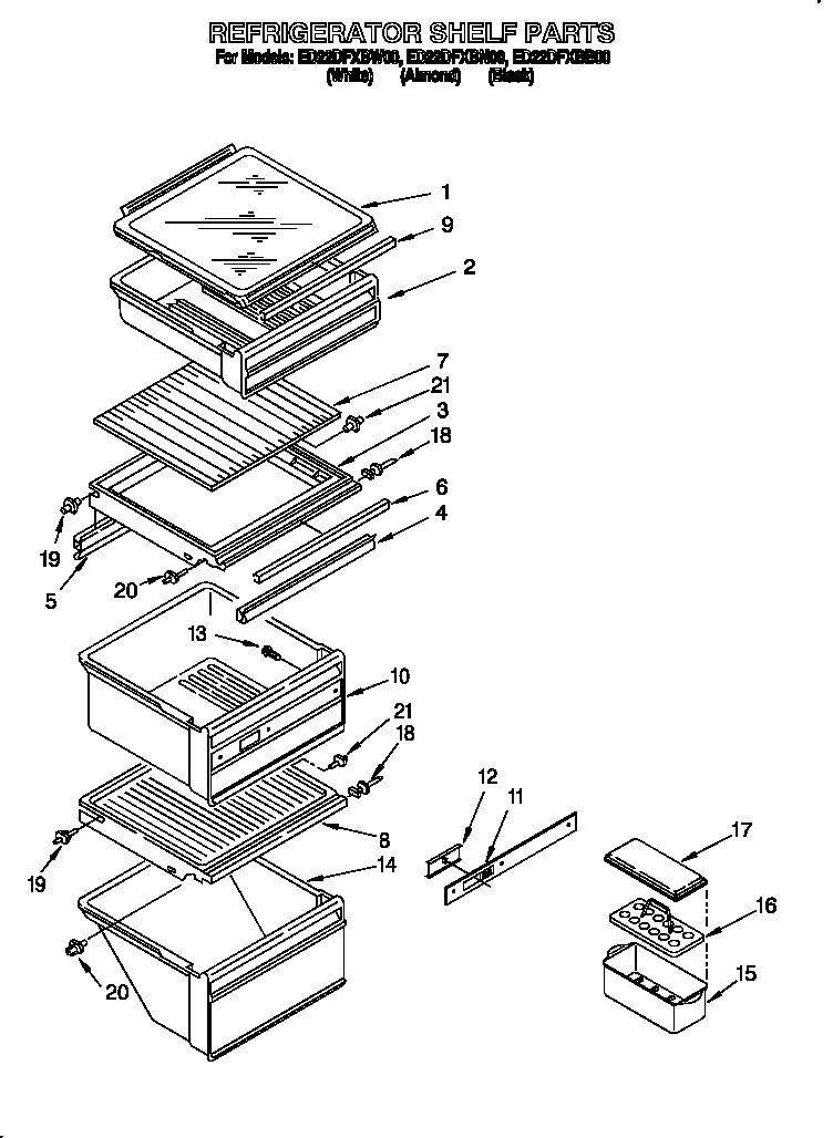 Whirlpool ED22DFXBB00 refrigerator shelf diagram