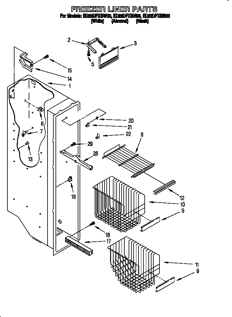 Whirlpool ED22DFXBB00 freezer liner diagram