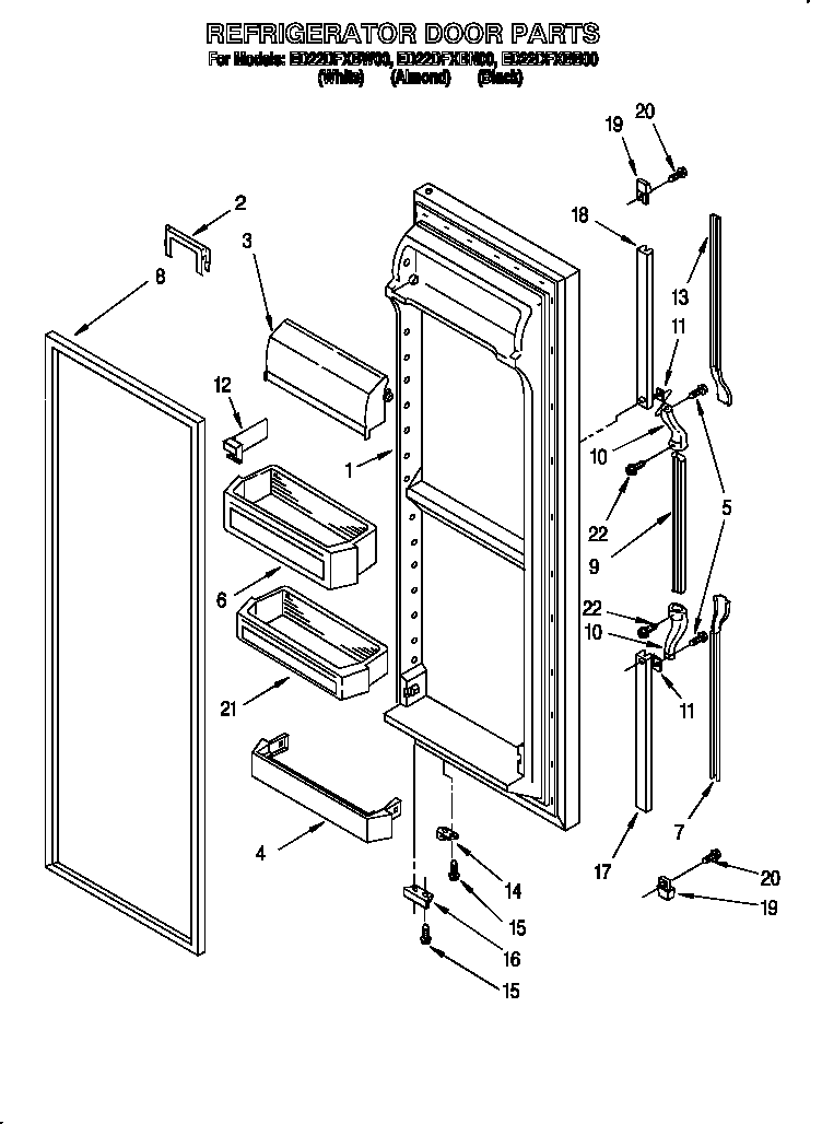 Whirlpool ED22DFXBB00 refrigerator door diagram