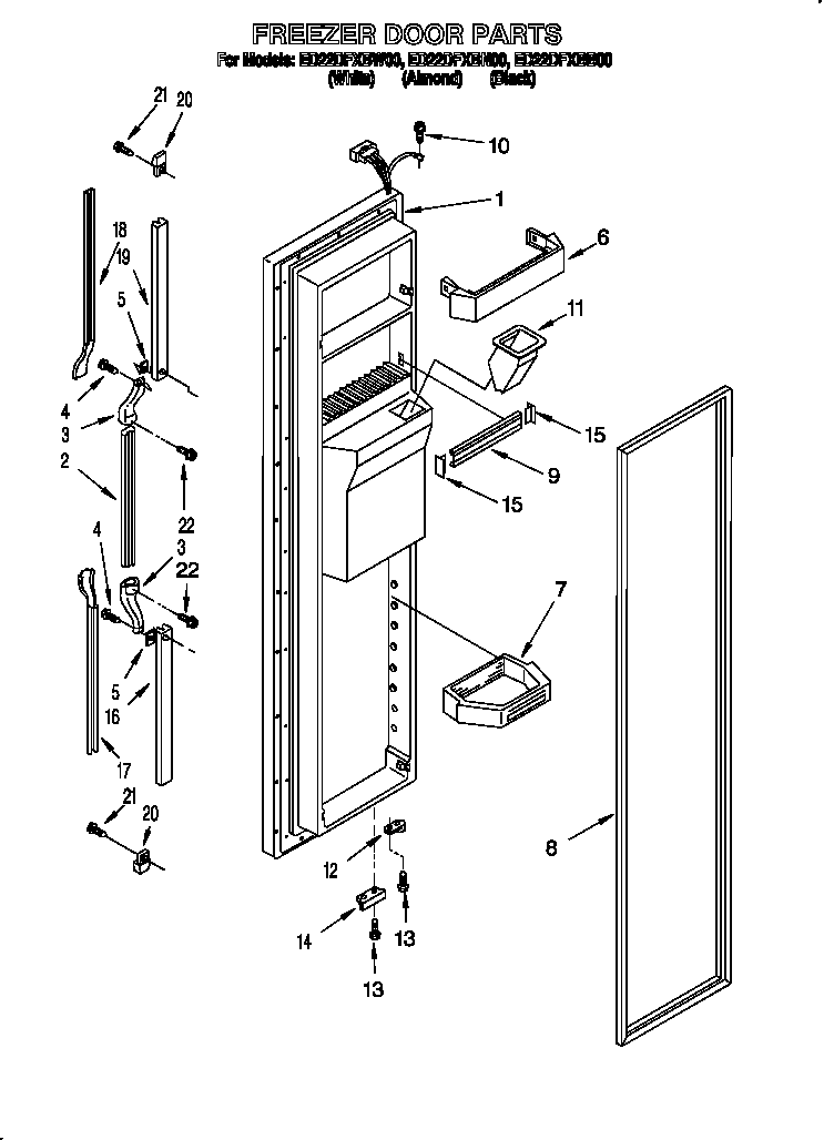 Whirlpool ED22DFXBB00 freezer door diagram