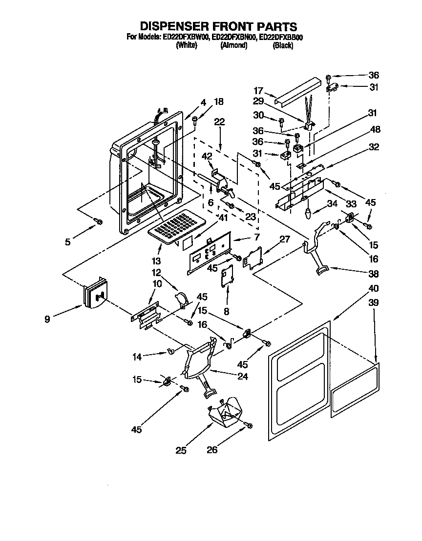 Whirlpool ED22DFXBB00 dispenser front diagram