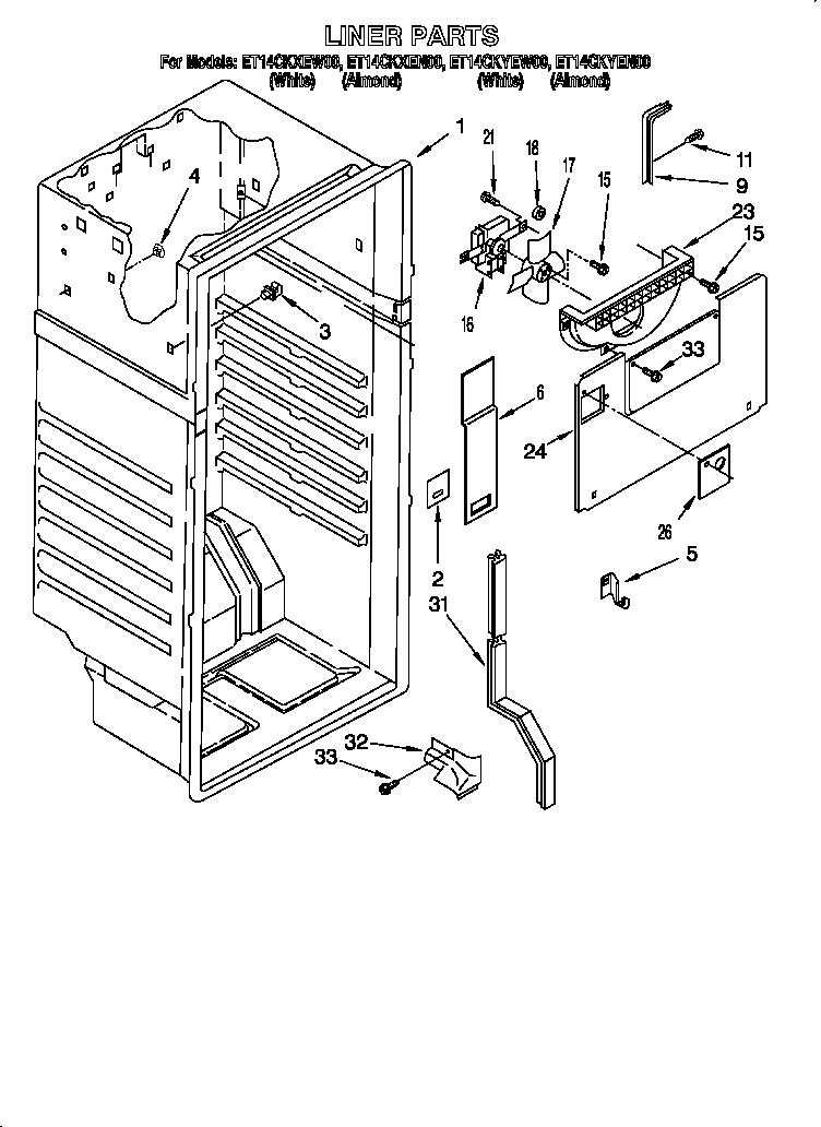 Whirlpool ET14CKXEN00 liner diagram
