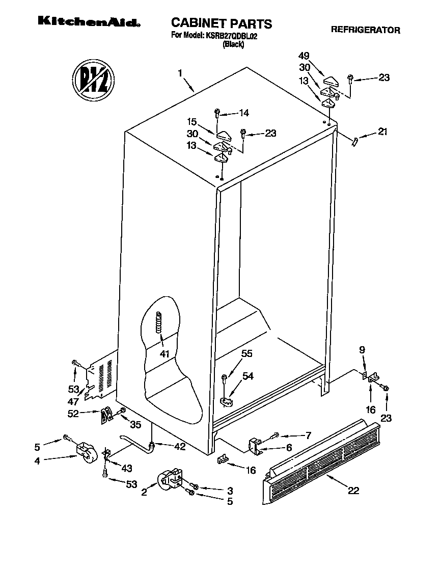 KitchenAid KSRB27QDBL02 cabinet diagram