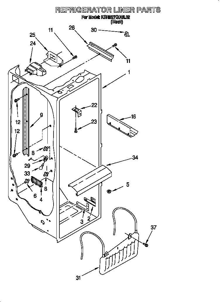KitchenAid KSRB27QDBL02 refrigerator liner diagram