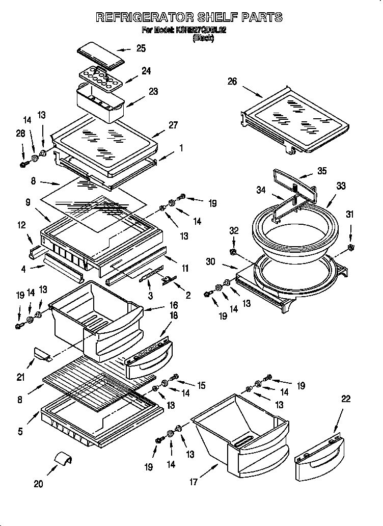KitchenAid KSRB27QDBL02 refrigerator shelf diagram