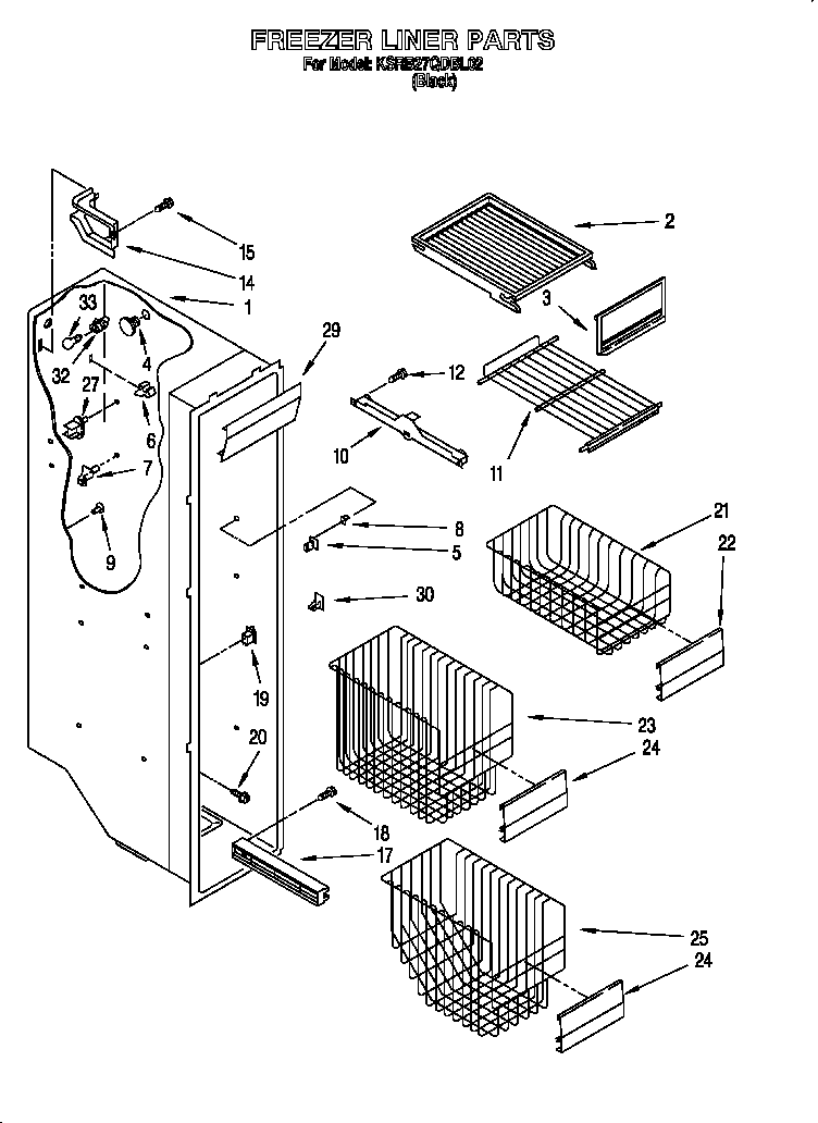 KitchenAid KSRB27QDBL02 freezer liner diagram