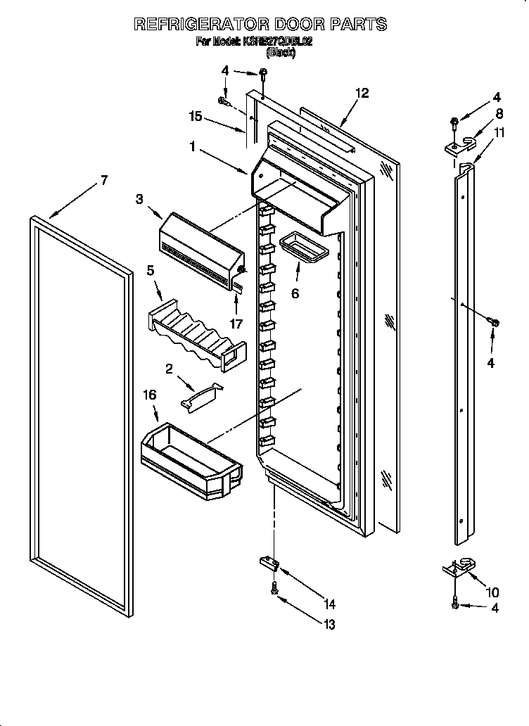 KitchenAid KSRB27QDBL02 refrigerator door diagram