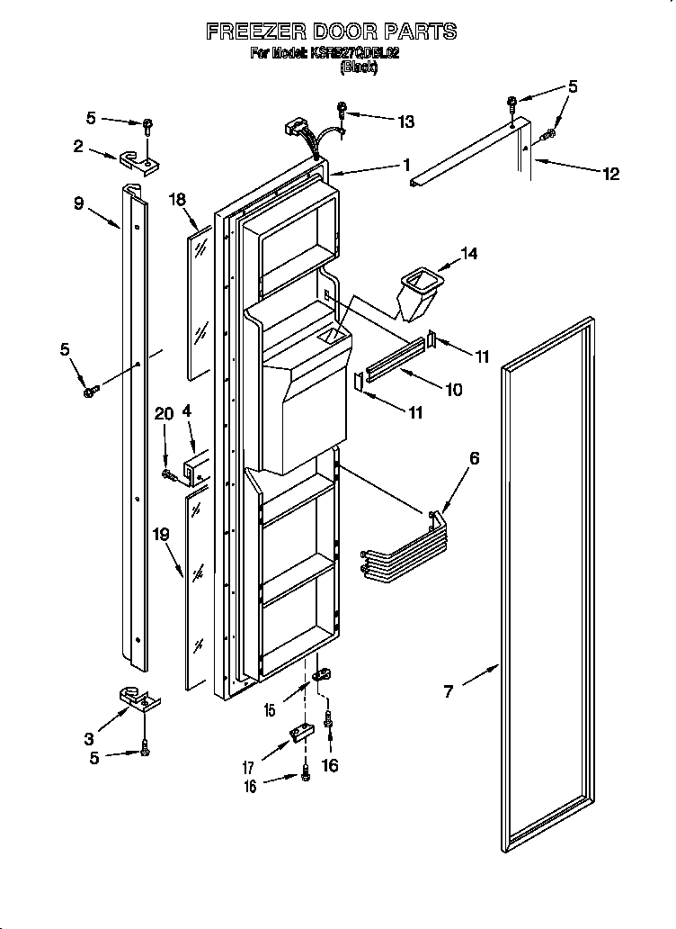 KitchenAid KSRB27QDBL02 freezer door diagram