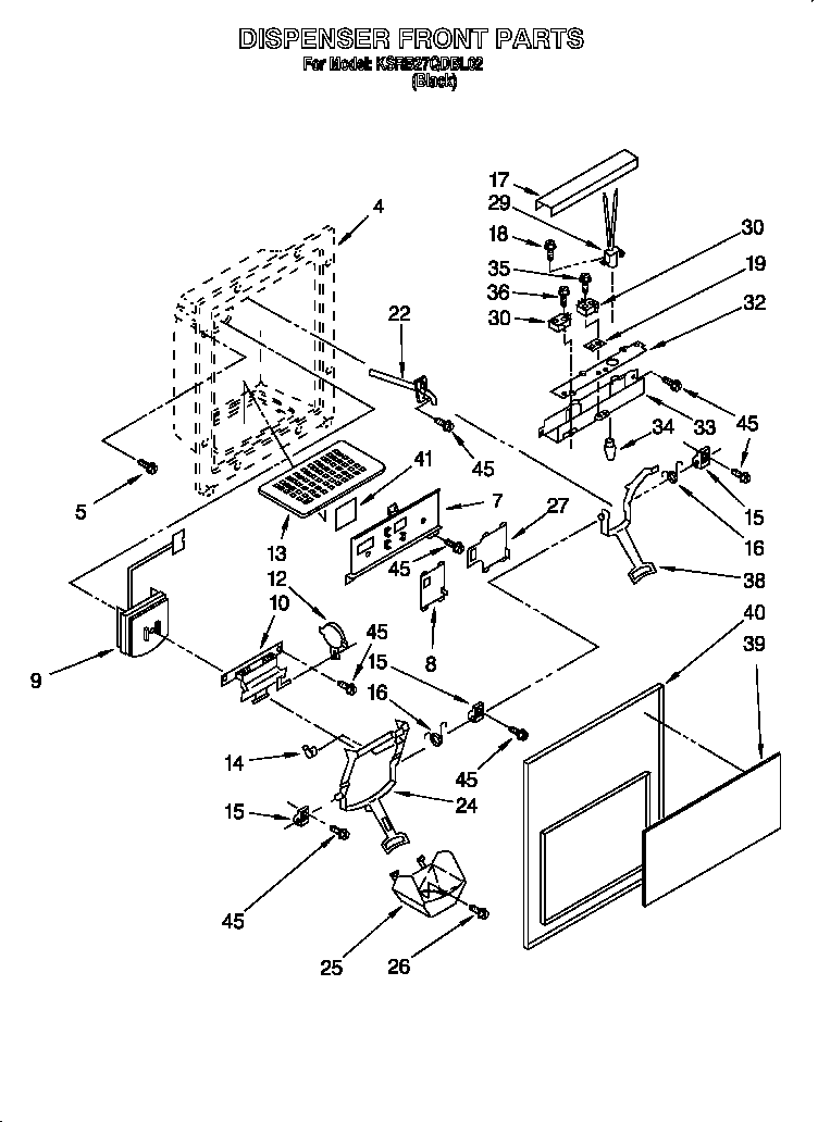 KitchenAid KSRB27QDBL02 dispenser front diagram