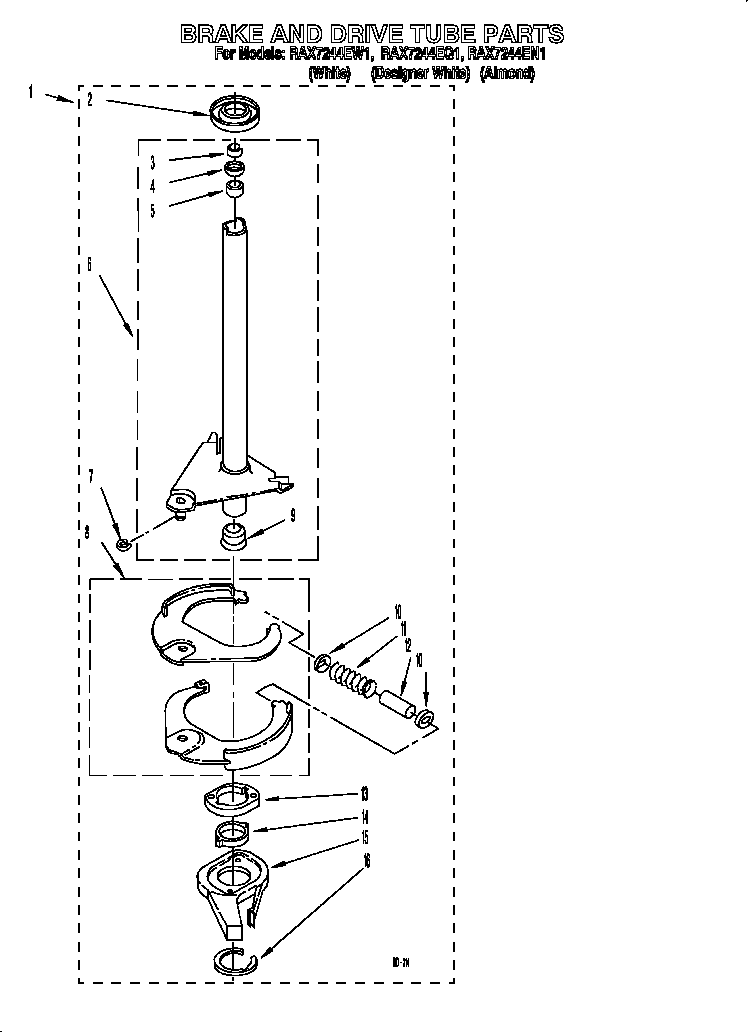 Roper RAX7244EW1 brake & drive tube diagram