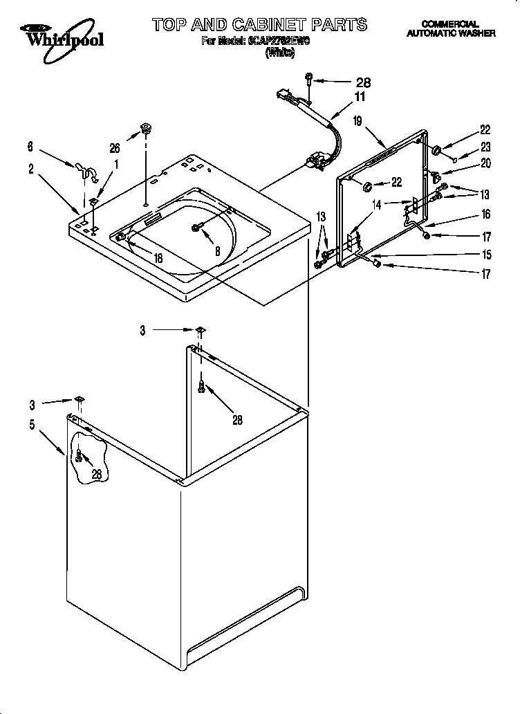 Whirlpool 6CAP2762EW0 top & cabinet diagram