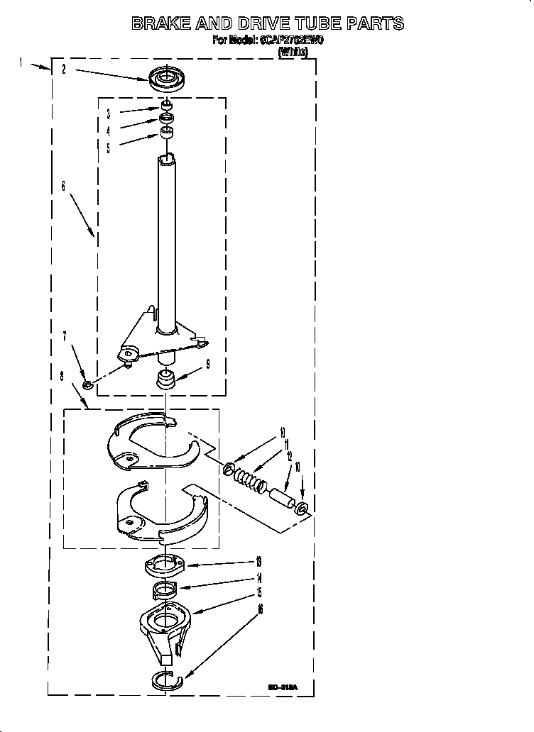 Whirlpool 6CAP2762EW0 brake & drive tube diagram