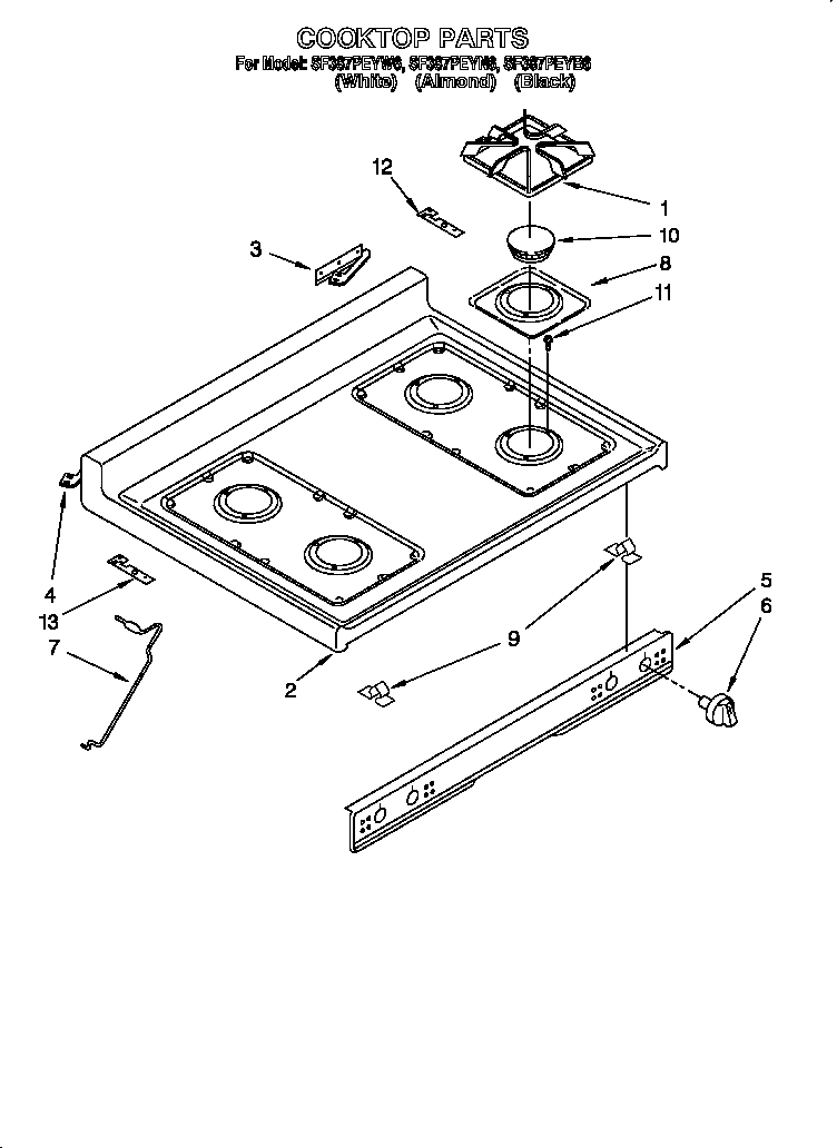 Whirlpool SF387PEYB6 cooktop diagram