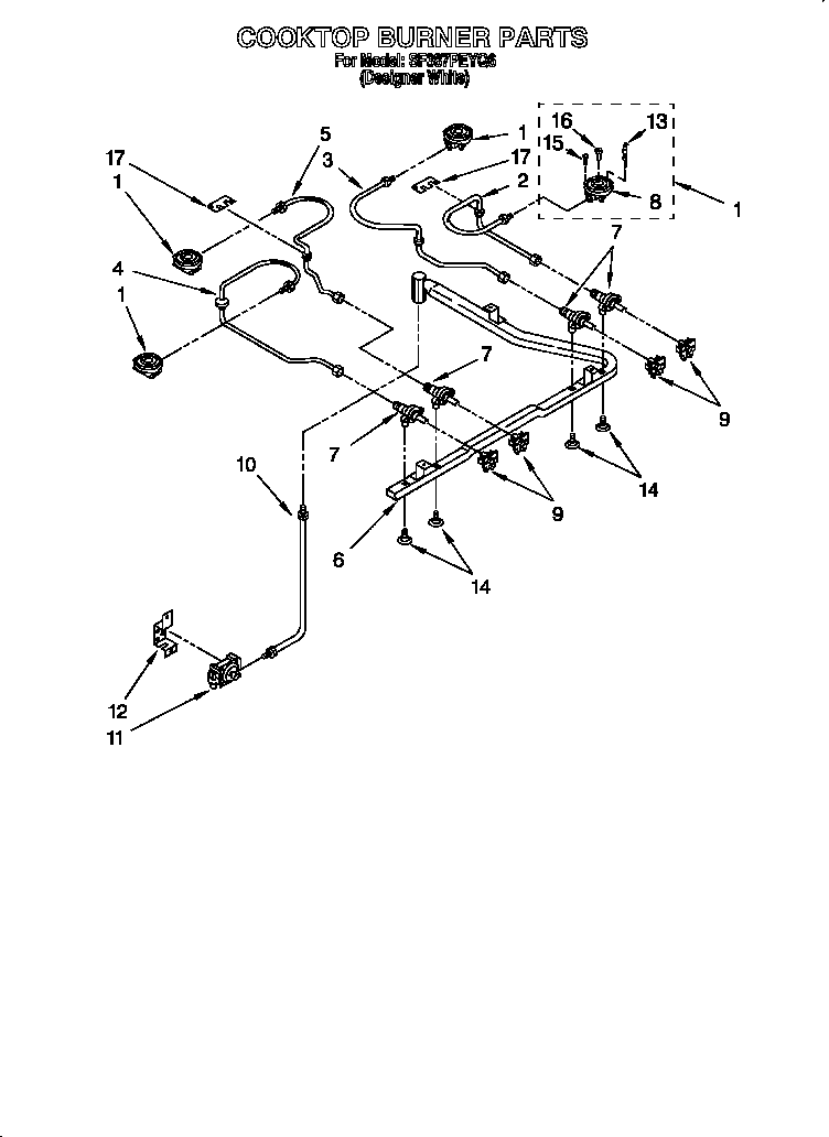 Whirlpool SF387PEYQ6 cooktop burner diagram