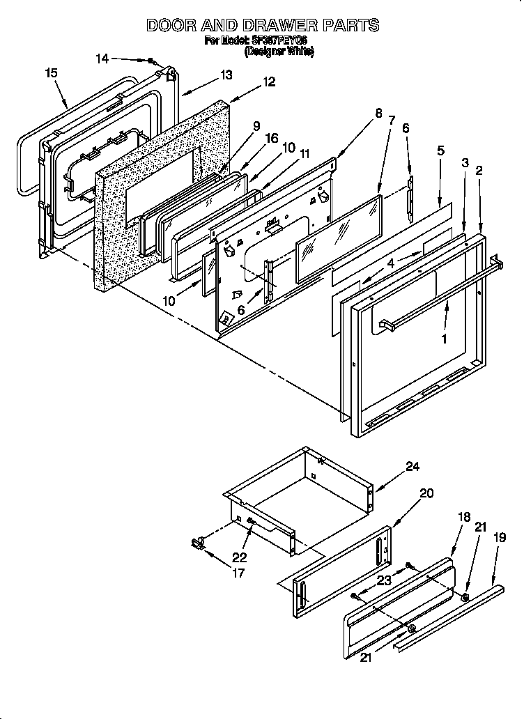 Whirlpool SF387PEYQ6 door & drawer diagram