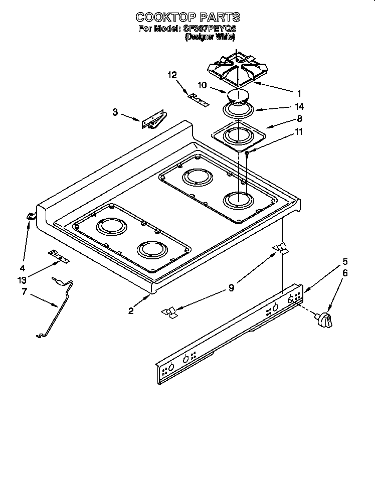 Whirlpool SF387PEYQ8 cooktop diagram