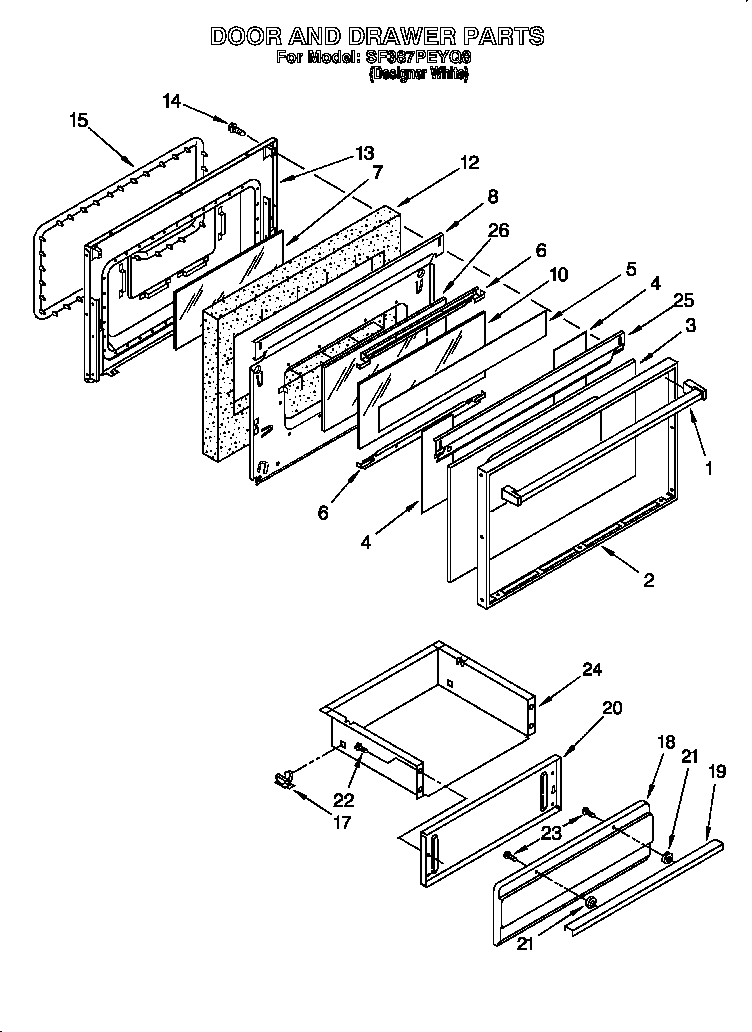 Whirlpool SF387PEYQ8 door & drawer diagram
