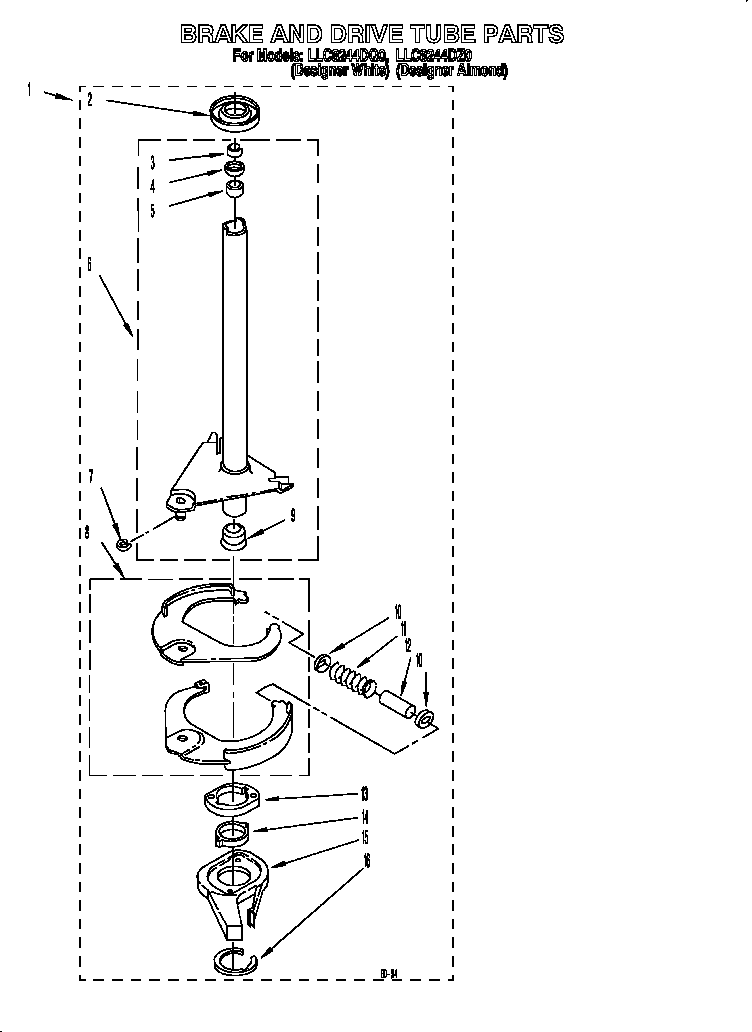 Whirlpool LLC8244DQ0 brake and drive tube diagram