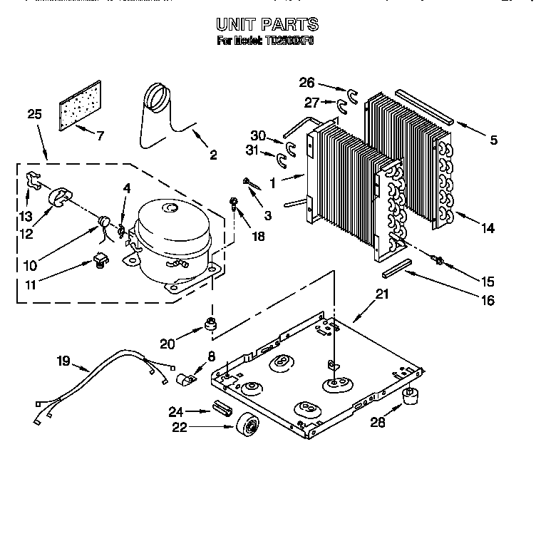 Whirlpool TD2500XF0 unit parts diagram