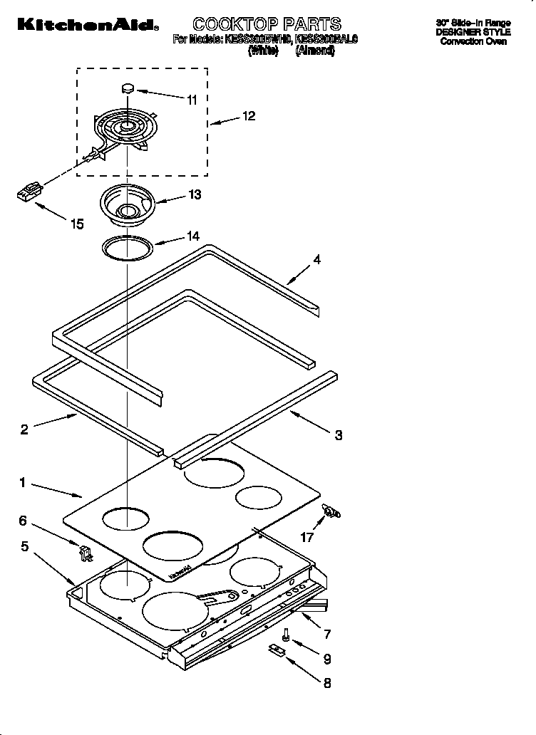 KitchenAid KESS300BWH0 cooktop diagram