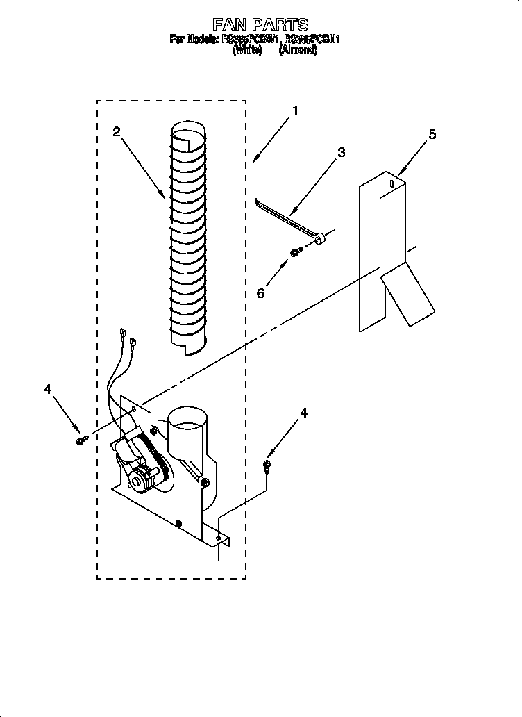 Whirlpool RS385PCBW1 fan parts diagram