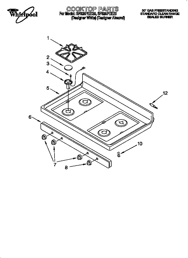 Whirlpool SF325PEEQ0 cooktop. diagram