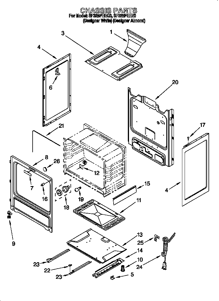 Whirlpool SF325PEEQ0 cabinet diagram