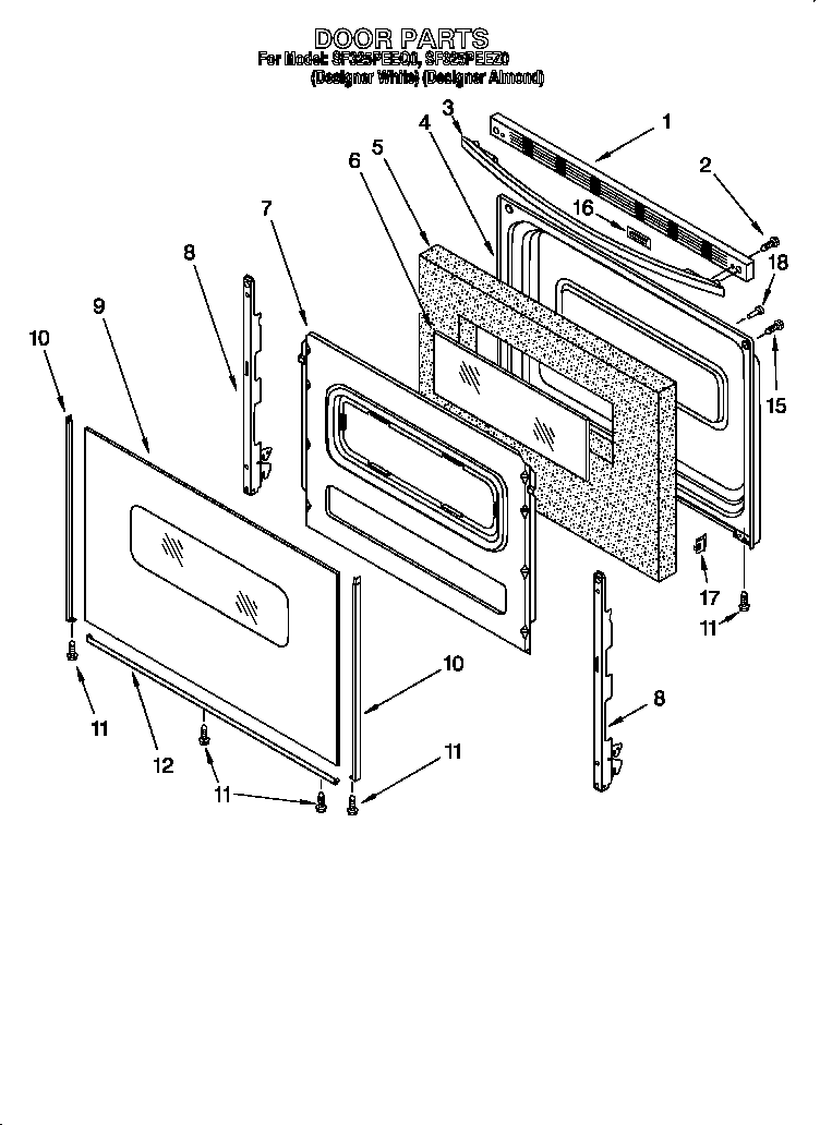 Whirlpool SF325PEEQ0 door diagram