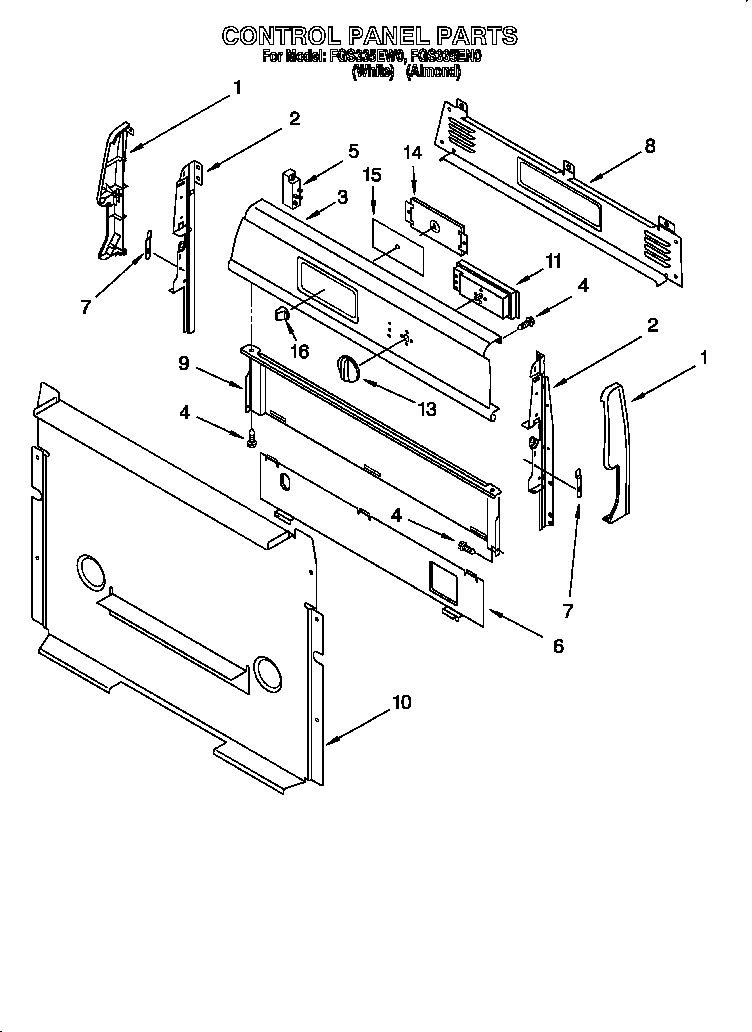 Roper FGS335EW0 control panel parts diagram