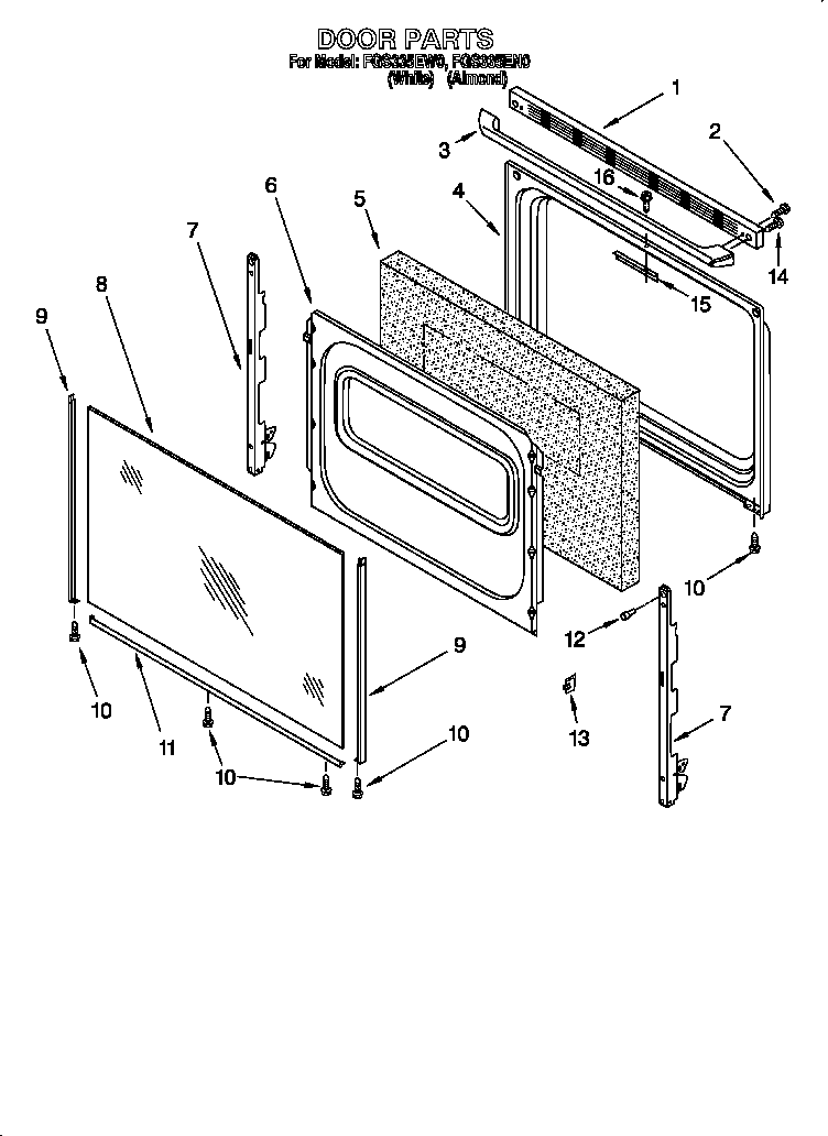 Roper FGS335EW0 door parts diagram