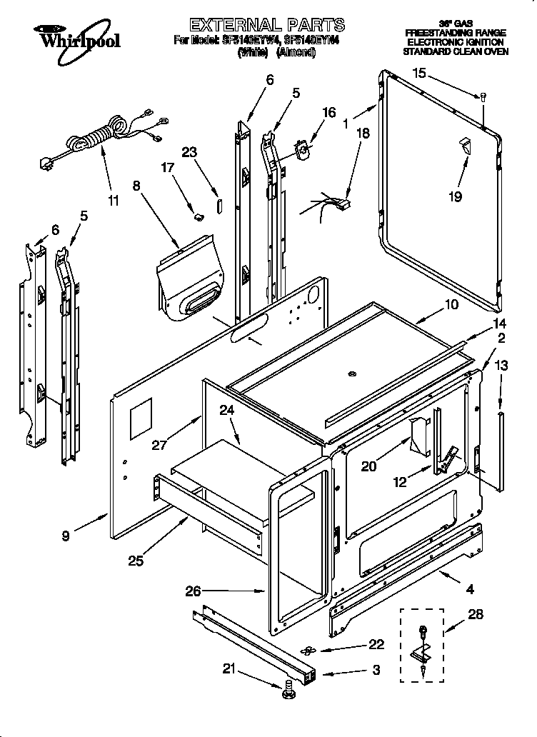 Whirlpool SF5140EYN4 cabinet parts diagram