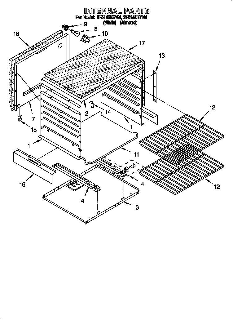 Whirlpool SF5140EYN4 cavity diagram