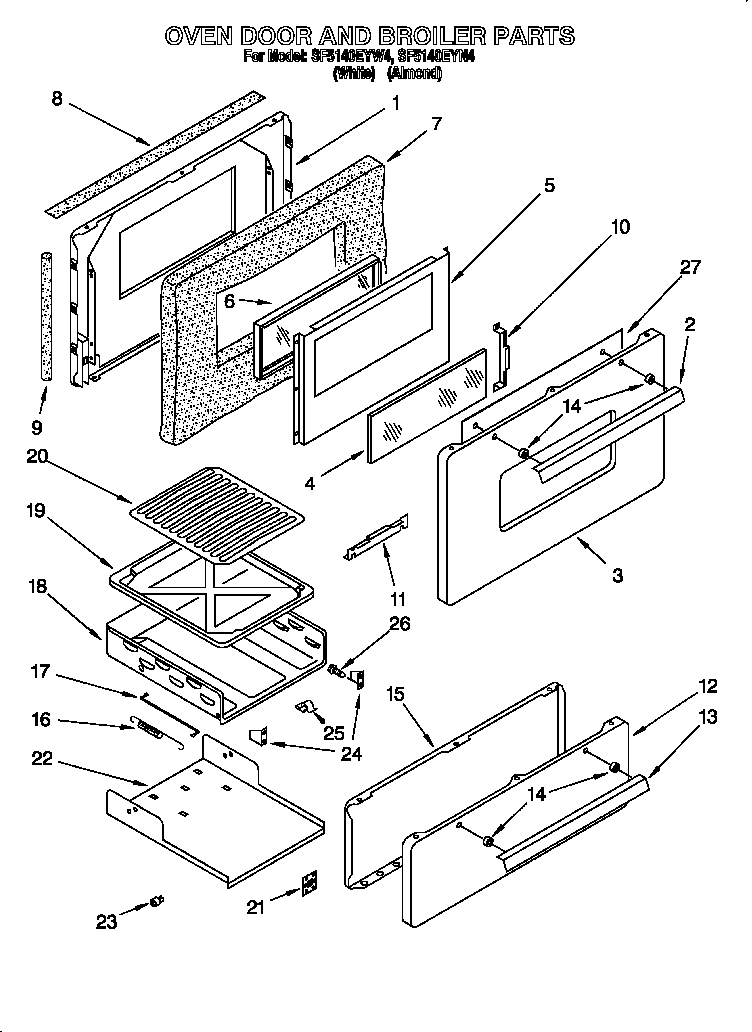Whirlpool SF5140EYN4 door and drawer diagram