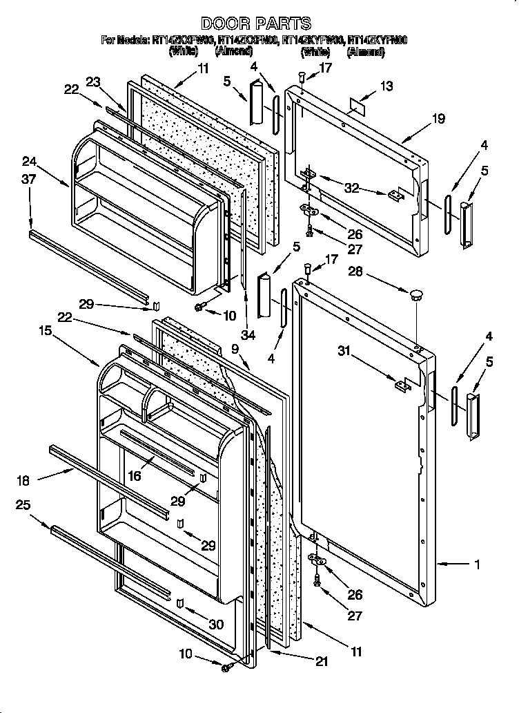 Roper RT14ZKYFN00 doors diagram